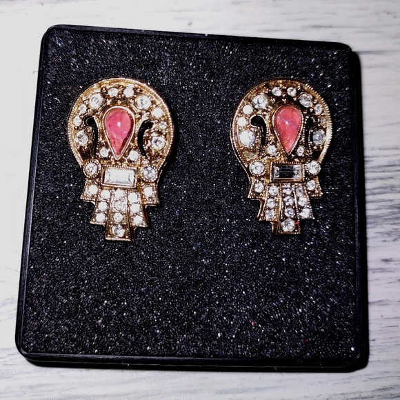 Art Deco Goldtone Fashion Earrings Crystal Baguettes - Picture 3 of 16